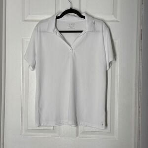 IZOD Golf Womens White Short Sleeve V-Neck Performance Polo Shirt XL